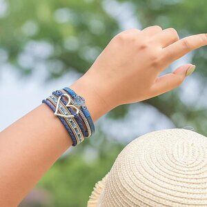Heart Leather Wrap Bracelets Stackable Boho Cuff Bangles Trendy Resin Stone